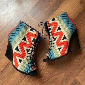 Burberry Tapestry Lace Up Booties